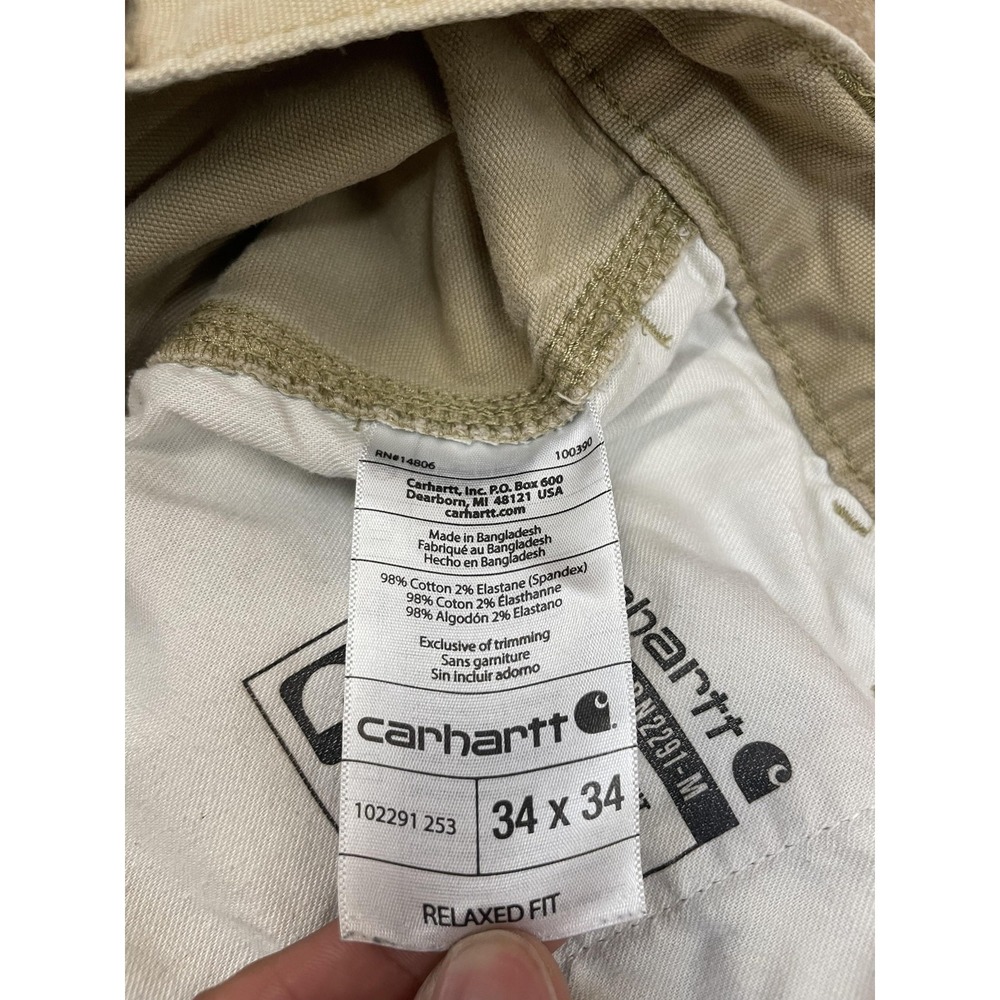 Carhartt Rugged Flex Canvas Work Pants Mens 34x34 Khaki‎ Tan Relaxed Fit 102291 - Picture 9 of 16